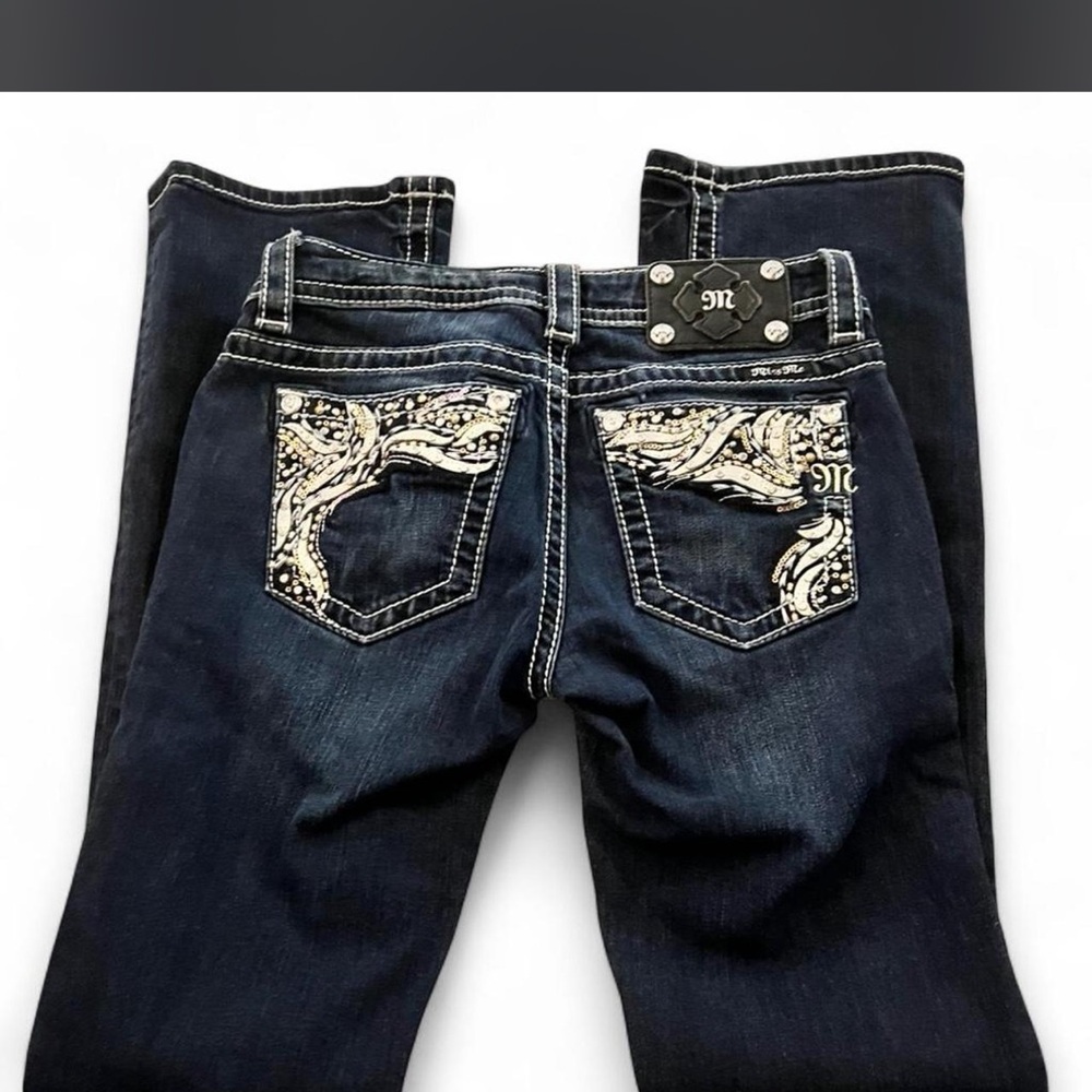 Miss Me Dark Blue Rhinestone Accent bootcut Jeans - Picture 2 of 5